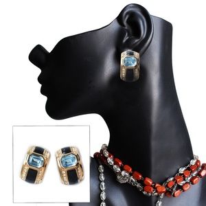Christian Dior Earrings Faux Sapphires Rhinestones Art Deco Clip On Vintage